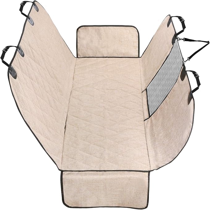 VIVAGLORY Dog Car Seat Covers, Hammock Seat Cover Mesh Visual Window with Extra Strap & Buckles, Waterproof & Nonslip Car Back Seat Cover Convert to Bench Seat Cover & Trunk Liner, Heather Khaki S | Seat Cover for Car Suv & Truck, Back Backseat Split H...