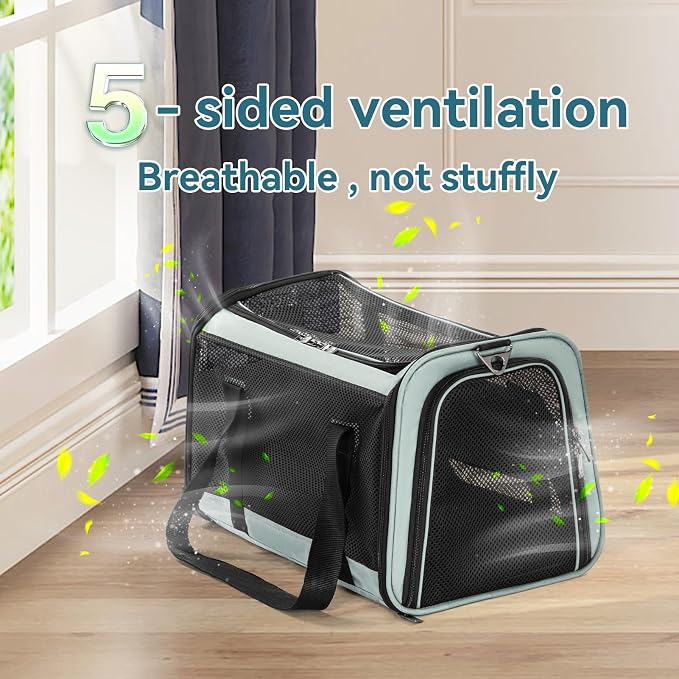 Petsfit Soft-Sided Cat Carrier,18 x 11 x 11 Pet Carrier | Airline Approved, Lightweight and Collapsible, Ventilation on 5 sides, Escape Proof, Adjustable Shoulder Strap & Soft Cushion