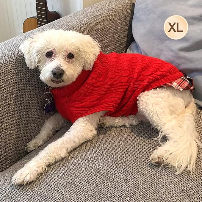 KYEESE Dog Sweater Turtleneck Thick Knit Pullover for Cold Weather | Stretchy Fit, Lightweight & Warm, Cozy Knit Comfort, Classic Plaid Design, Gentle on Sensitive Skin, Comfortable Daily Wear
