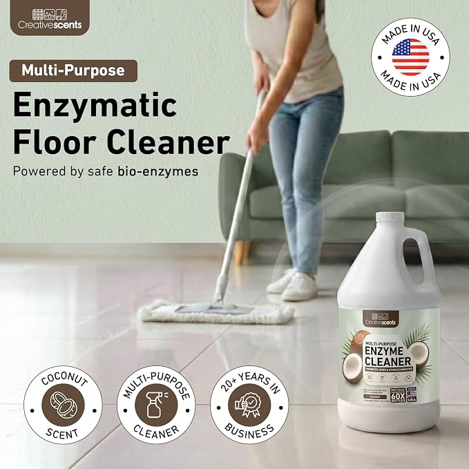 Creative Scents Multipurpose Enzyme Cleaner & Odor Remover | Super Concentrated for Floor, Carpet, Drain | Pet Urine Odor Eliminator | Enzyme Cleaner for Cat Urine & Dog Poop | 1 Gallon - Coconut