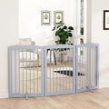 PUPETPO Freestanding Pet Gate for Dogs, Foldable Wooden Dog Gate for House Indoor, Tall Pet Fence for Stair, Doorway,Hall, Support Feet Included, 3 Panels 32",Grey