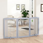 PUPETPO Freestanding Pet Gate for Dogs, Foldable Wooden Dog Gate for House Indoor, Tall Pet Fence for Stair, Doorway,Hall, Support Feet Included, 3 Panels 32",Grey