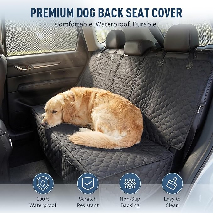 Dog Car Seat Cover, Back Seat Cover for Dog Pet Car Seat Universal Waterproof Scratch Proof Nonslip Durable Soft Pet Backseat Protector for Cars Trucks & SUVs (Black)