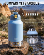 GiNT 37oz Insulated Stainless Steel Dog & Human Water Bottle, All-in-1 Travel Dispenser with Detachable Bowls & Carrying Case, Leak-Proof Pet Canteen for Walking, Hiking, Camping, Car (Blue)