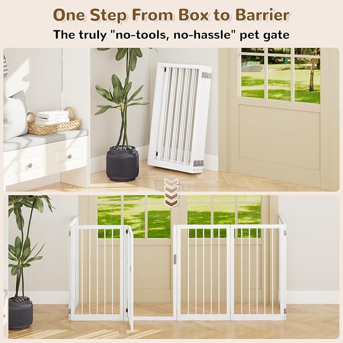 32" Extra Tall Free Standing Dog Gate Indoor, Foldable Pet Gate | for Doorways Stairs, 6-Panel Dog Gate with Door No Drilling, Folding Puppy Gate with Support Feet for Stability, 106"x32"