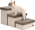 Love's cabin Dog Stairs for High Bed, Foldable Pet Stairs for Small Medium or Large Dogs Puppy with Storage for Bed or Couch, Cat Dog Steps Ramp with Zip up to 200 lbs, Brown, 3 Steps