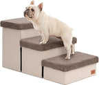 Love's cabin Dog Stairs for High Bed, Foldable Pet Stairs for Small Medium or Large Dogs Puppy with Storage for Bed or Couch, Cat Dog Steps Ramp with Zip up to 200 lbs, Brown, 3 Steps