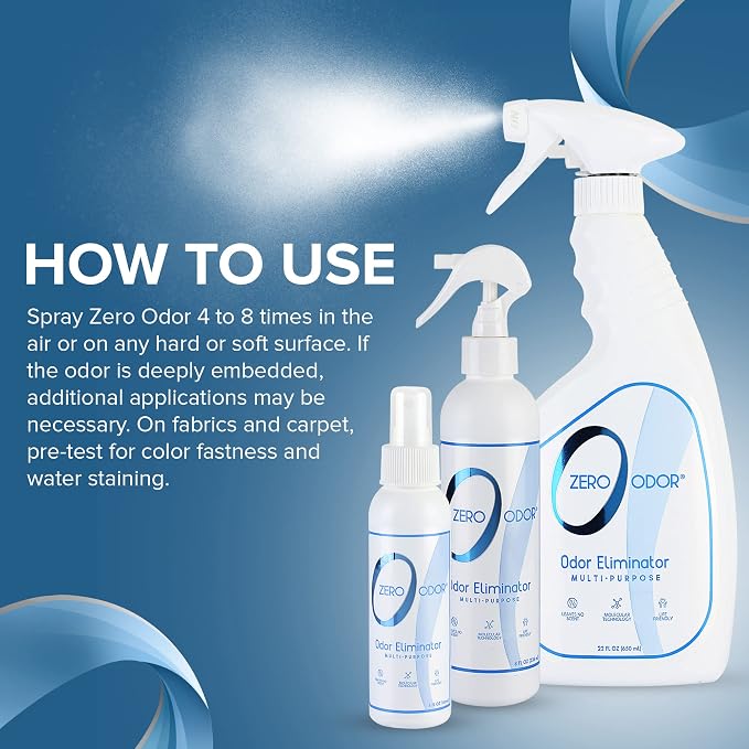 Zero Odor - Multi-Purpose Strong Odor Eliminator for Home, Office, Car, Bathroom, Hotel, Room Deodorizer, and Odor Neutralizer Kit | Odor Eliminator for Hotel, Bathroom, Basement, Trash & Upholstery, Fabric & Room Deodorizer - 22 oz, 8 oz and 4 oz