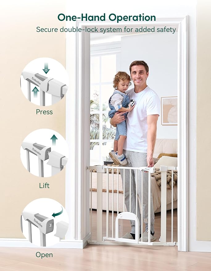 Babelio Extra Wide Baby Gate with Cat Door, CatPrivilege III, 29-55" | 30" Tall Pressure/Hardware Mounted Safety Gate for Large Openings, Auto-Close, White