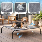 SZEE Elevated Dog Bed, Cooling Dog Cot Bed, Support Up to 65 LBS for Small Breeds, with Durable Steel Frame, Reversible Ice Silk Mat & Sturdy Teslin Mesh, Outdoor & Indoor All-Season Use - S