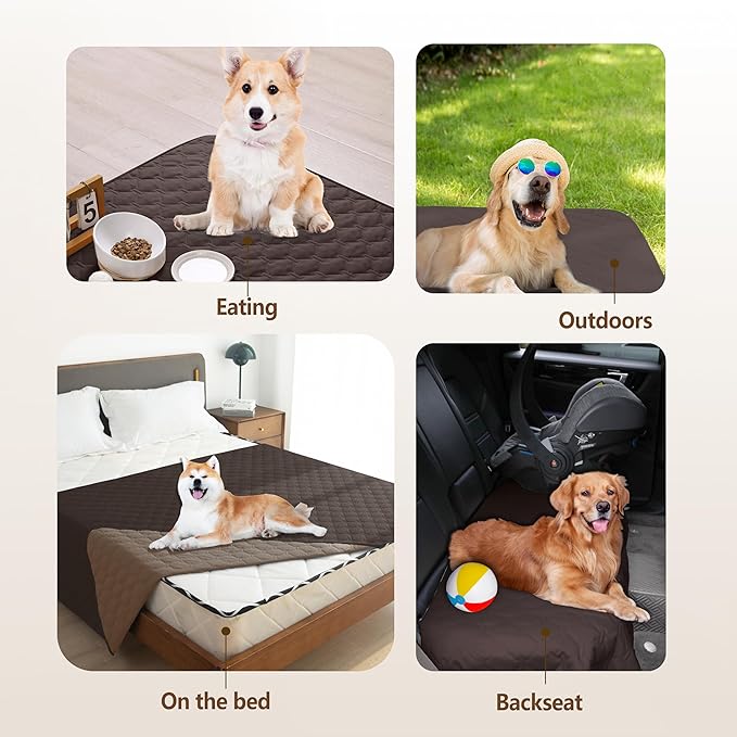 gogobunny Waterproof Dog Blankets for Large Dogs, Pet Bed Cover Breathable | Washable Pee Pads, Quilted Throw Blanket, Furniture Protector for Couch Sofa Bed Car, 82x82 Inch Dark/Light Coffee