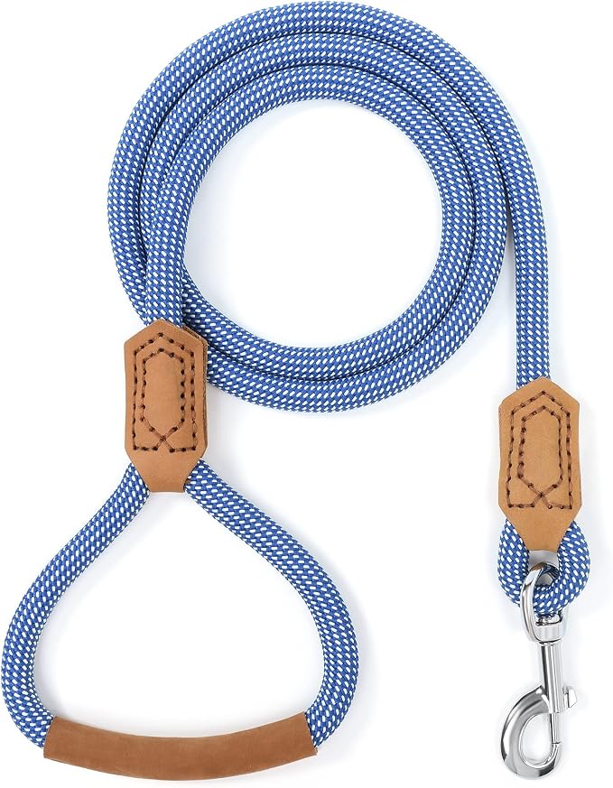 Mile High Life Dog Leash with Genuine Leather Handle, 6 FT/5 FT/4 FT | Leather Grip Rope Leash, Heavy Duty 360° Swivel Metal Clasp, for Small Medium & Large Dogs