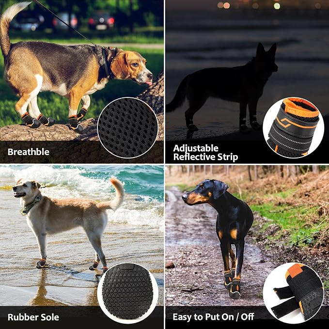 Dog Shoes for Hot Pavement Anti-Slip Dog Boots & Paw Protectors for Large Dogs Breathable Small Medium Large Dog Booties for Summer Hiking Outside Winter Snowy Day Dog Booties 4PCS