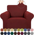 Stretch Chair Sofa Slipcover, Single Couch Cover,Dark Red | 1-Piece Washable Sofa Cover,Pet Friendly (31"-55") Furniture Protector Soft Jacquard Elastic Bottom for Dogs & Kids