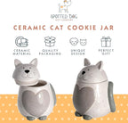 SPOTTED DOG GIFT COMPANY Ceramic Cookie Jar with Lid, Large Cat Treat Container for Cookies & Biscuits, Cute Novelty Kitchen Storage for Countertop, Gifts for Cat Lovers - 43oz White