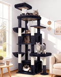 Globlazer Cat Tree for Large Cats, 75in Tall Multi-Level Heavy Duty Cat Tower for Indoor Cats with Extended Platform, 2 Spacious Condos, 2 Padded Perches, 6 Sisal Scratching Posts, S75, Dark Grey