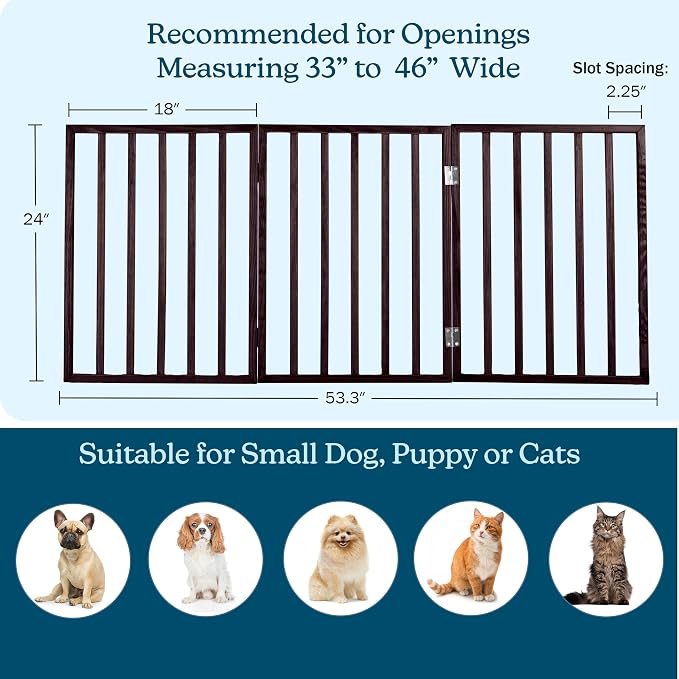 3-Panel Indoor Foldable Dog Fence for Stairs, Hallways, or Doorways - 54x24-Inch Wood Freestanding Dog Gates by PETMAKER (Brown)