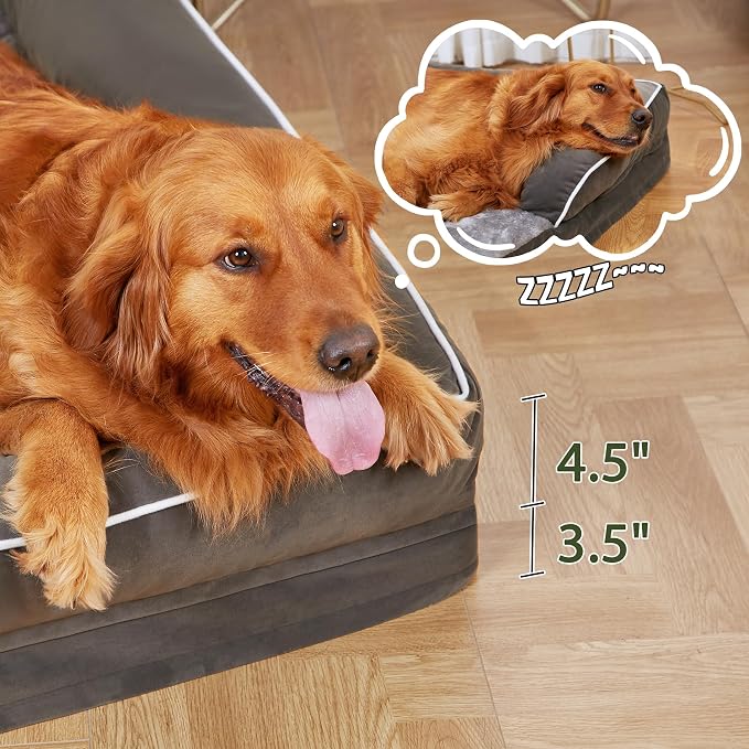 Orthopedic Dog Bed for Extra Large Dogs, Dark Green, 53x42in | Orthopedic Foam Relieves Joint Pressure, Bolsters Supports Head And Neck, Washable Cover, Non-Slip Bottom