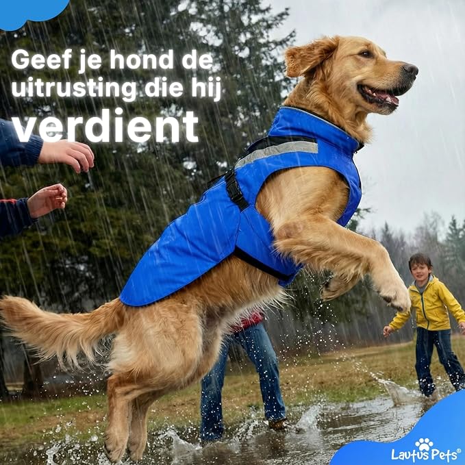 Waterproof Dog Rain Coat, Reflective Safety Strips & Leash Hole – Lightweight Adjustable Jacket for Medium Breeds - S, Blue