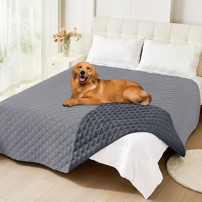 Smiry Waterproof Reversible Dog Bed Cover Pet Blanket | Pet Friendly, Soft Fabric, Washable Dog Blanket for Furniture Bed Couch Sofa, Checkered (82"x82", Grey/Dark Grey)