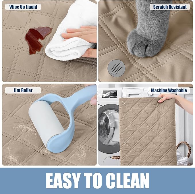 Smiry Waterproof Reversible Pet Couch Covers for Dogs | Pet Friendly, Soft Fabric, Washable Sofa Furniture Protector for Dogs Cat Kids, Checkered (40"x40", Taupe/Beige)