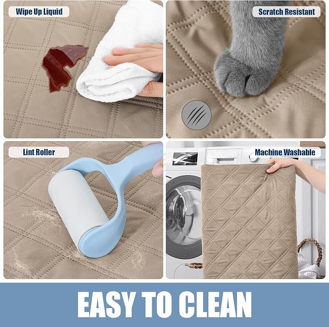 Smiry Waterproof Reversible Dog Bed Cover Pet Blanket | Pet Friendly, Soft Fabric, Washable Dog Blanket for Furniture Bed Couch Sofa, Checkered (82"x120", Taupe/Beige)