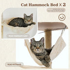 PETEPELA Floor to Ceiling Cat Tree, 92.9-101.6" Tall Cat Tower, Beige | Height-adjustable tension design with 5 sisal posts, cozy condo, spacious hammock, perches & anti-tip strap for indoor cats