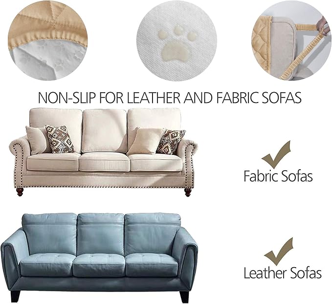 Ameritex Couch Sofa Slipcover 100% Waterproof Nonslip Quilted Furniture Protector Slipcover for Dogs, Children, Pets Sofa Slipcover Machine Washable (Sand, 78'')