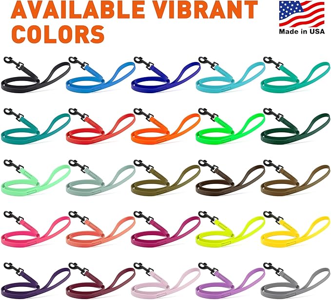 Dogline Biothane Waterproof Dog Leash Strong Coated Nylon Webbing with Black Hardware Odor-Proof Easy to Clean High Performance for Small or Large Dogs Made in USA 4 or 6 ft Lead, Magenta Pink
