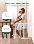Babelio Baby Gate for Stairs, Kitchen & Doorways, No Bottom Bar| Easy Installation| One-Handed Operation| Auto-Close| Hardware Mount (Drill Needed) Safety Dog Gate (White - 2 Pcs, 26-43" W, 28" H) | Easy Install| One-handed Opening| Auto-close| Drill N...