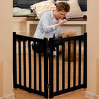 LZRS Wooden Free Standing Foldable Dog Gate Indoor – Solid Hard Wood 40" W x 24" H, Step-Over Safety Pet Gate for Doorways, Stairs & Small Spaces - Indoor Use, Black