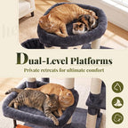 Hey-brother Cat Tree Tower with Stable L-Shaped Widen Base, Condo, MPJ086G | 68.5 Inches Multi-Level Furniture with 2 Platforms, 11 Scratching Posts, Hammock and Toys Ball for Indoor Cats, Smoky Gray