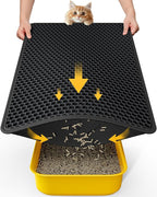 Powools Cat Litter Mat, 30 x 24 in, Waterproof, Non-Slip, Black | Litter Trapping Mat, Easy to Clean, Litter Box Mat, Urine-Proof, Cat Toilet Training Systems Accessories, Indoor Cats