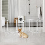 Metal Freestanding Dog Gates with Door for Outdoor Indoor,120'' Extra Wide 32'' Tall Free Standing Dog Gate for Doorways,Large Openings,Deck,Yard,Porch,Foldable Pet Fence(White,6 Panels)