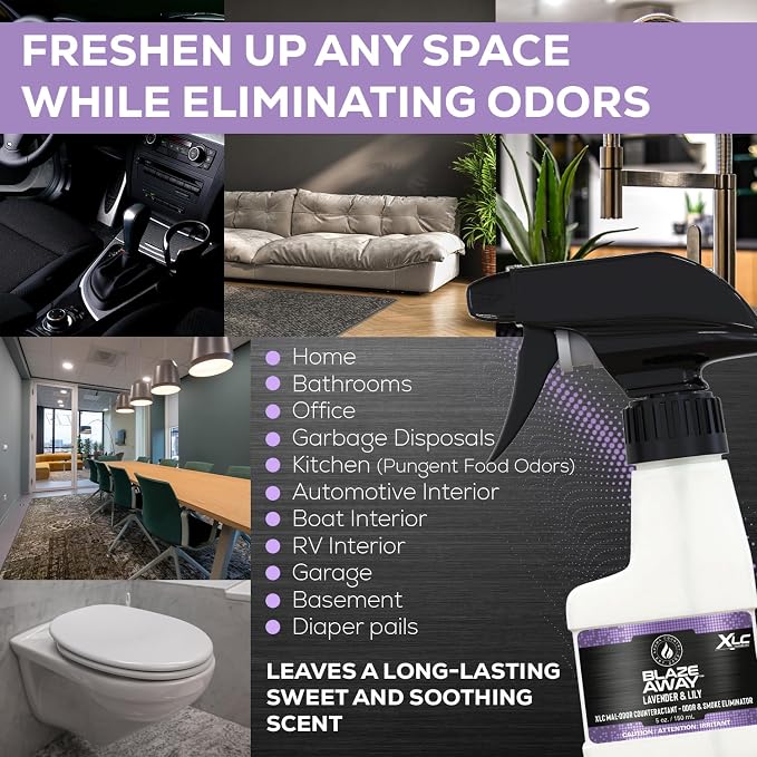 Blaze Away Lavender & Lily Odor Eliminator Spray (5 Fl Oz) | Commercial Air Freshener • Professional-Strength • Long-Lasting • for Smoke, Pet, Bathroom, Vehicle, Hotel & Commercial Space