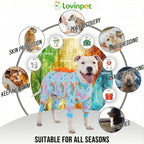 LovinPet Large Dog Pajamas, Four-Leg Stretch Onesie Bodysuit, Lightweight UV-Shielding Pajamas, Anti-Lick Calming Recovery Suit for Surgery, Pull-On for Medium and Large Breeds,Green Orange,XXL