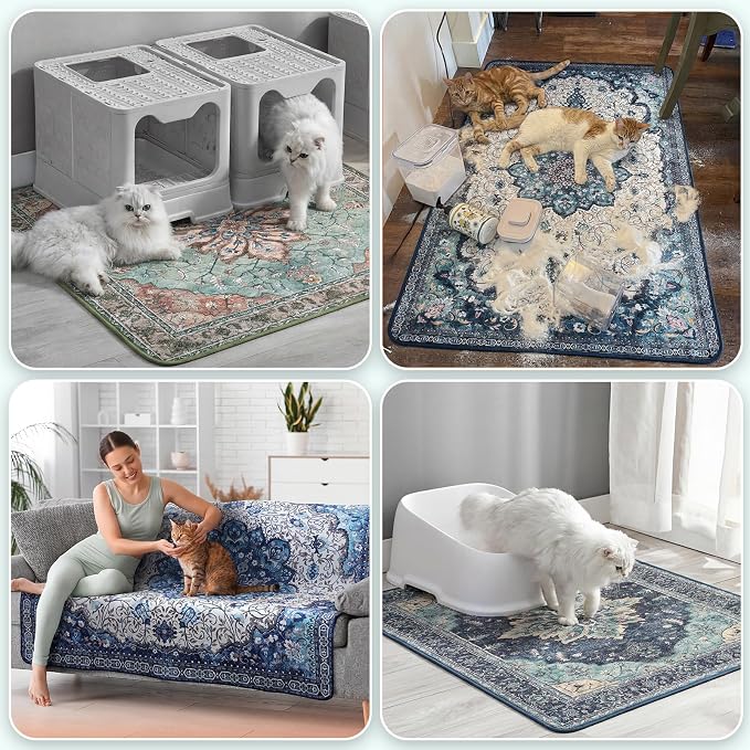 Hompet Cat Litter Mat 2 Pack, 36x60 Large Machine Washable Trapping Mats for Cats, Super Absorbent & Urine-Proof Cat Litter Box Mat for Floor, Waterproof & Non Slip Kitty Litter Rug