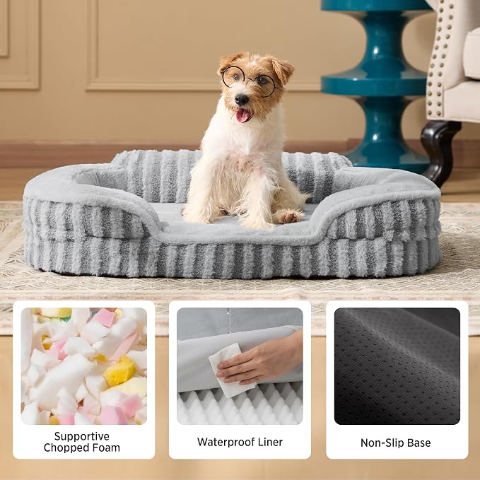 LE SURE Cute Cozy High Back Orthopedic Small Dog Bed with Sides, 24" Blue | Waterproof Pet Bed with Sides, Aesthetic Comfy Egg-Crate Foam Pet Couch Sofa, Removable Washable Cover, Non-Slip Bottom