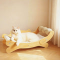 Cat Scratcher Bed, Heavy Duty Sisal Cat Scratching Post with Hammock for Indoor Cats, Natural Wood Cat Lounge for Sleeping & Scratching, Stable Bed for Large Cats