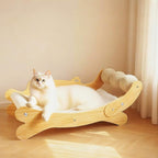 Cat Scratcher Bed, Heavy Duty Sisal Cat Scratching Post with Hammock for Indoor Cats, Natural Wood Cat Lounge for Sleeping & Scratching, Stable Bed for Large Cats