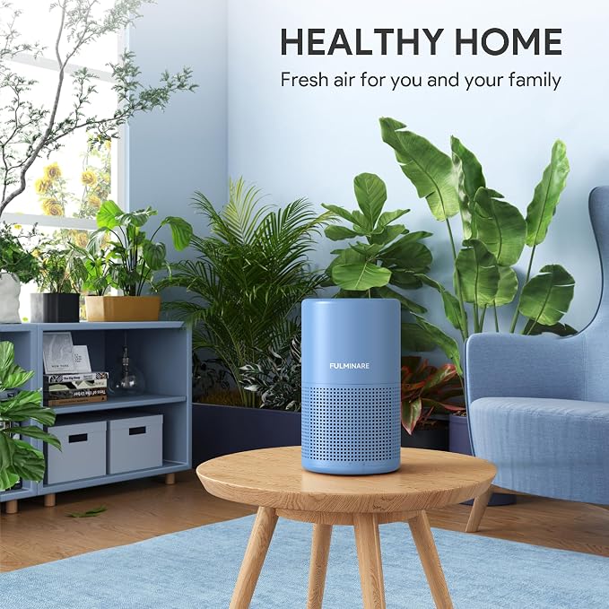 FULMINARE Air Purifiers for Home Bedroom H13 HEPA Air Filter | 360° Intake for Pet Hair, Smoke, Odors , 3 Speeds, Timer, 24dB, Small Mini Air Purifier with Night Light,Deep Blue