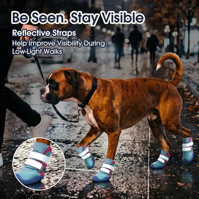 IECOii Dog Shoes for Hot Pavement, All Weather Dog Boots to Prevent Licking | Water Resistant | Anti-Slip Rubber Sole | Secure Stay-On Fit | Reflective & Dual Adjustable |Summer Winter Paw Protector |