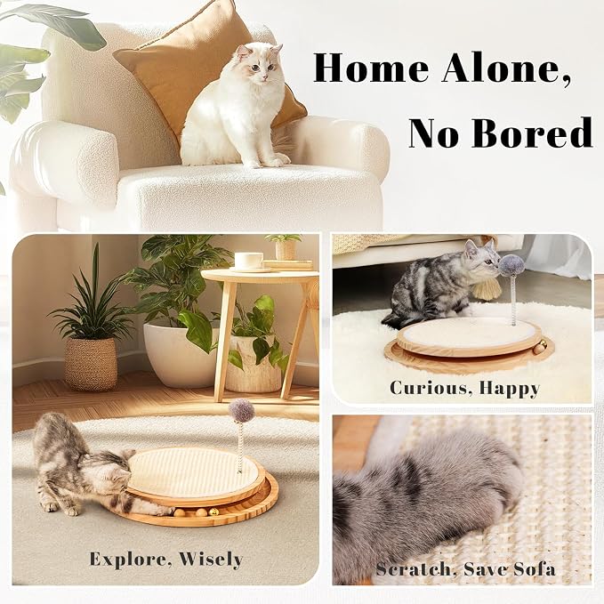 LMUGOOS Cat Scratcher, Cat Natural Sisal Scratching Pad, Kitten Interactive Toy with Ball Track Spring Ball for Chasing Hunting Mental Physical Exercise Puzzle | Cat Toys Spring Ball Turntable Indoor Entertainment Chasing Hunting Protecting Furniture S...