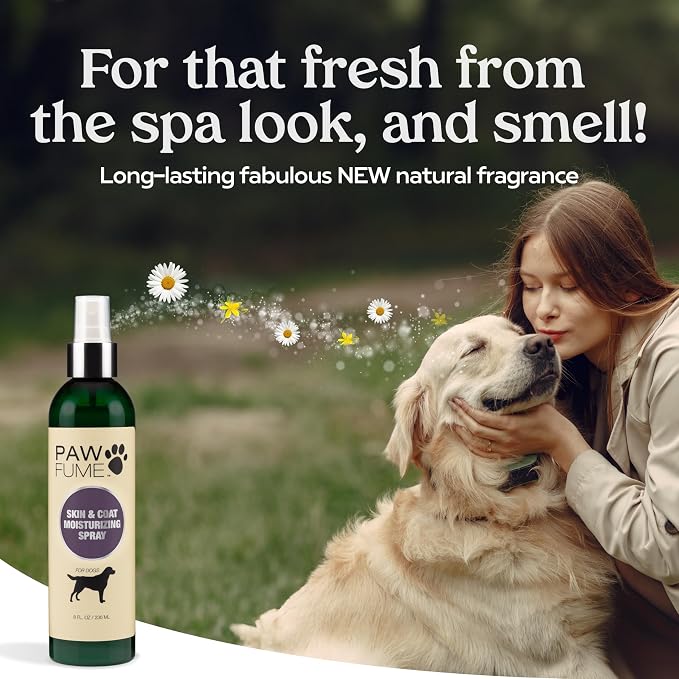 PAWFUME Skin & Coat Detangler Spray for Dogs, 4-Pack – Soothe Dry, Itchy Coats Quickly – Non-Toxic Chamomile & Oat Formula, Essential Fatty Acids & Vet-Certified – Dog Detangler Spray Dematting Care