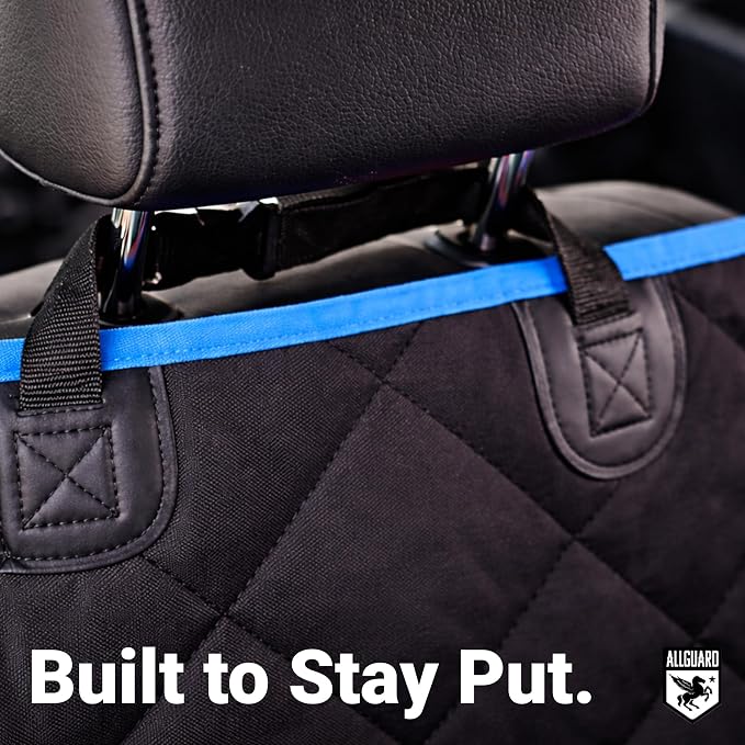 Dog Car Seat Cover for Back Seat, Waterproof, Scratchproof, Nonslip, Dog Hammock for Car, Safety Harness Included, Seat Covers for Pet Dogs, Truck & SUV Size (Black/Blue)