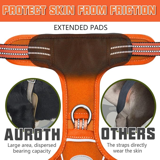 AUROTH Tactical Dog Harness for Large Dogs No Pull Adjustable Pet Harness Reflective K9 Working Training Easy Control Pet Vest Military Service Dog Harnesses Orange S