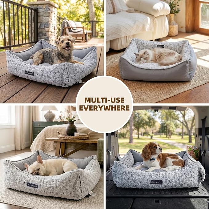 Mora Pets Reversible Dog Bed for Medium Size Dogs Washable 30 x 24 x 8 in | 2 in 1 Cool & Warm Fluffy Pet Bed, Large Cat Bed for Indoor Cats, Soft Sleeping Puppy Bed, Anti Slip Bottom, Modern Grey Rose