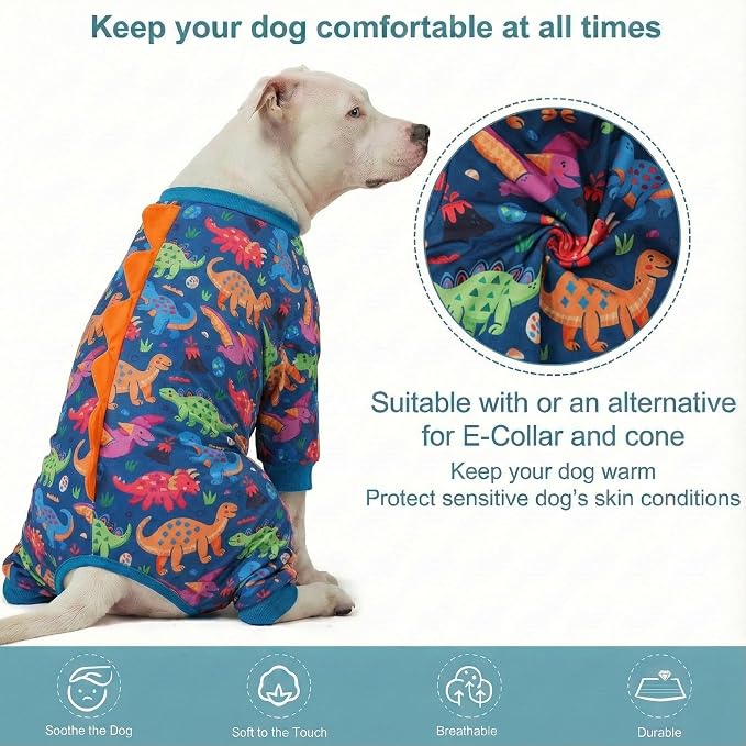 LovinPet Large Dog Pajamas, Four-Leg Stretch Onesie Bodysuit, Lightweight UV-Shielding Pajamas, Anti-Lick Calming Recovery Suit for Surgery, Pull-On for Medium and Large Breeds,Green,M