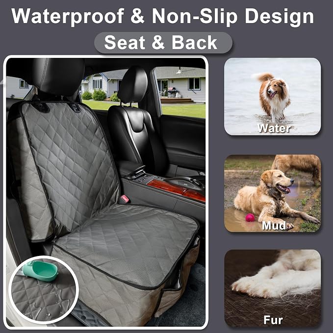 Dog Car Seat Cover Front Seat - Waterproof and Non-Slip, Heavy-Duty Pet Seat Protector with Side Flaps, Full Protection for Front Bucket Chairs on Cars SUVs Trucks (Grey, Standard Front)