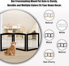 LZRS 3-Panel Freestanding Foldable Wooden Dog Gate –Solid Wood & Steel Wire Chew-Resistant Indoor Safety Pet Fence for Doorways & Stairs, Ideal for Small to Medium Dogs & Puppies, Black